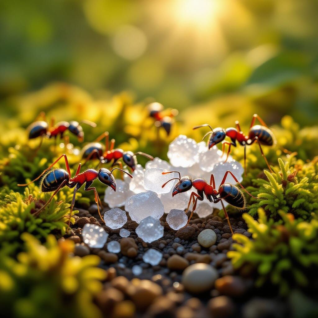 Ants Transporting Food: Macro Nature Photography