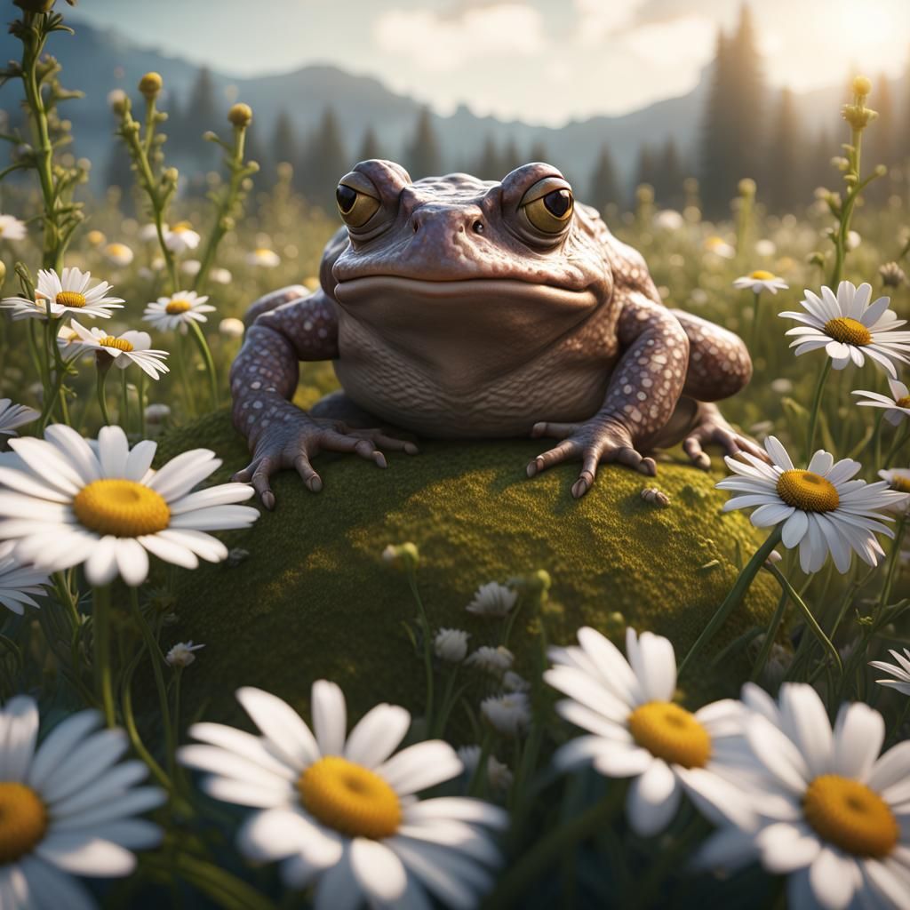 Giant Toad in Daisies: 3D Game Cinematic Graphics
