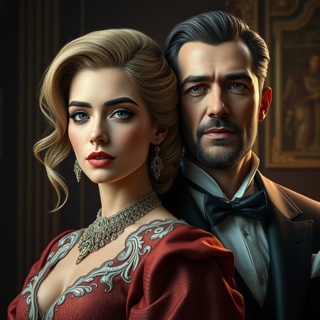 Elegant Couple Portrait with Ornate Details