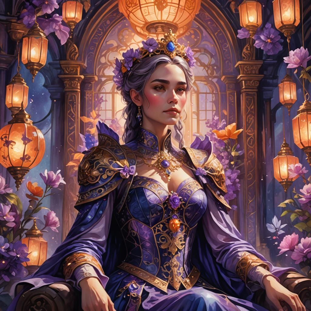 Fantasy Queen Portrait in Ornate Throne Room