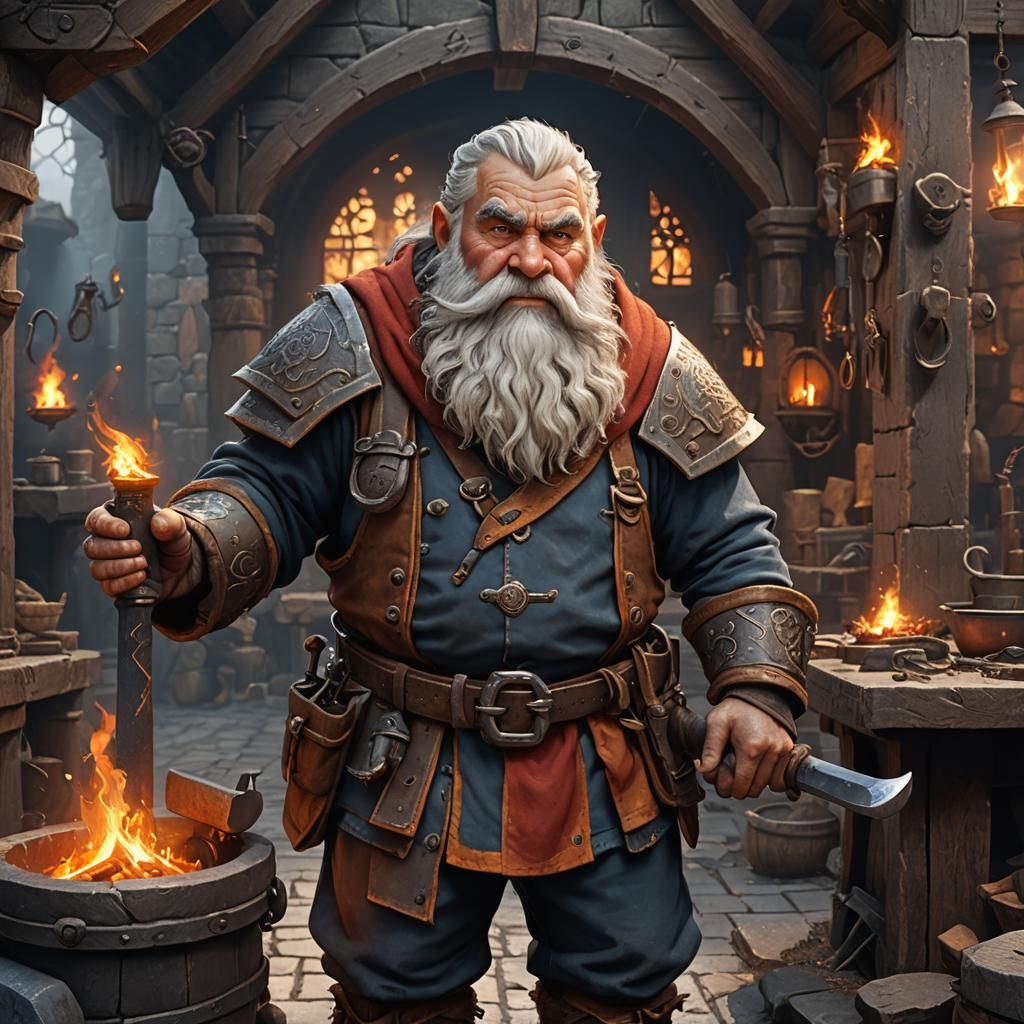 Dwarf Blacksmith with Fiery Eyes: Fantasy Concept Art