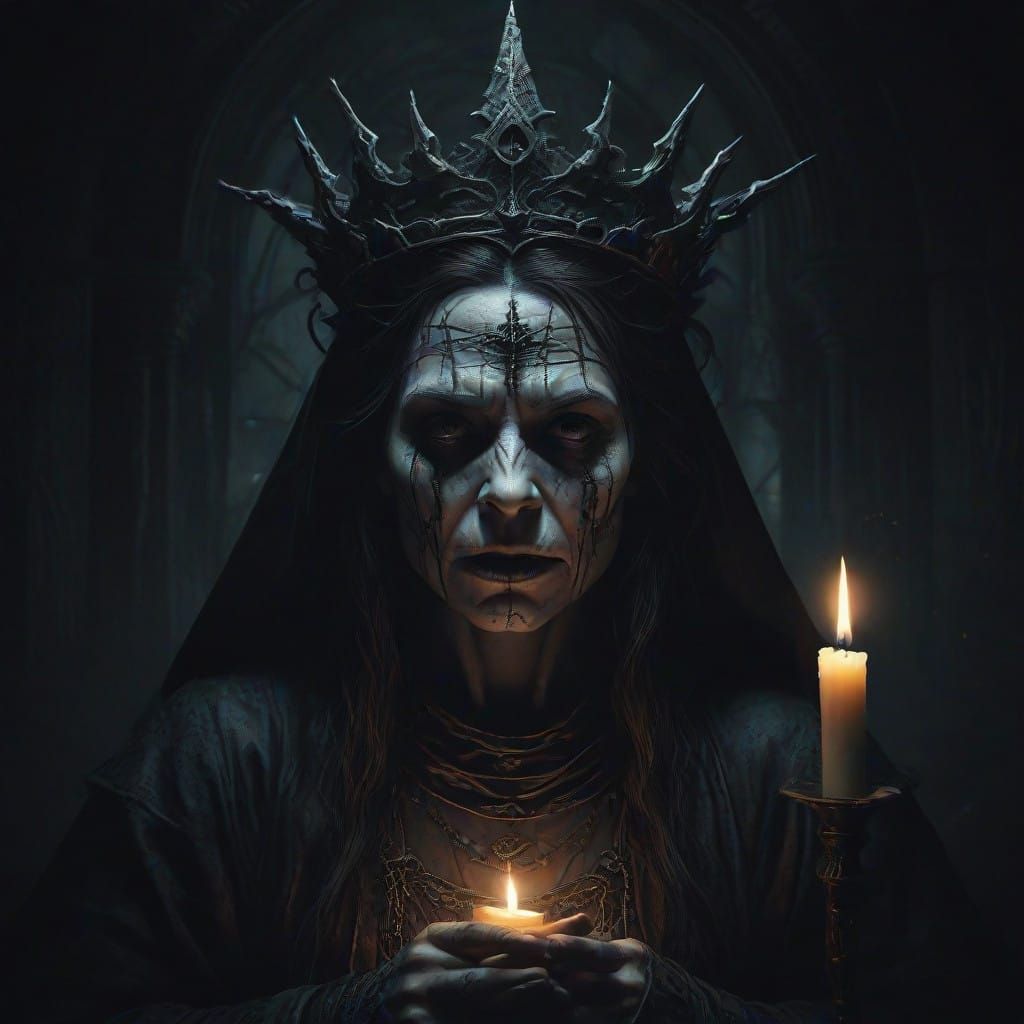 Grotesque Crone Prophetess in Dark Fantasy Aesthetic