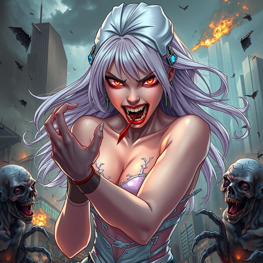 Cyberpunk Vampire Warrior in Shōjo Manga Style