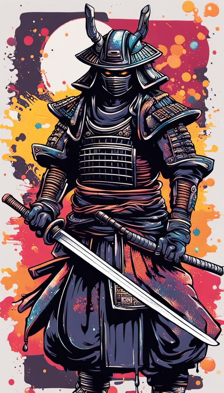 Detailed Galactic Samurai in Japanese Vector Art