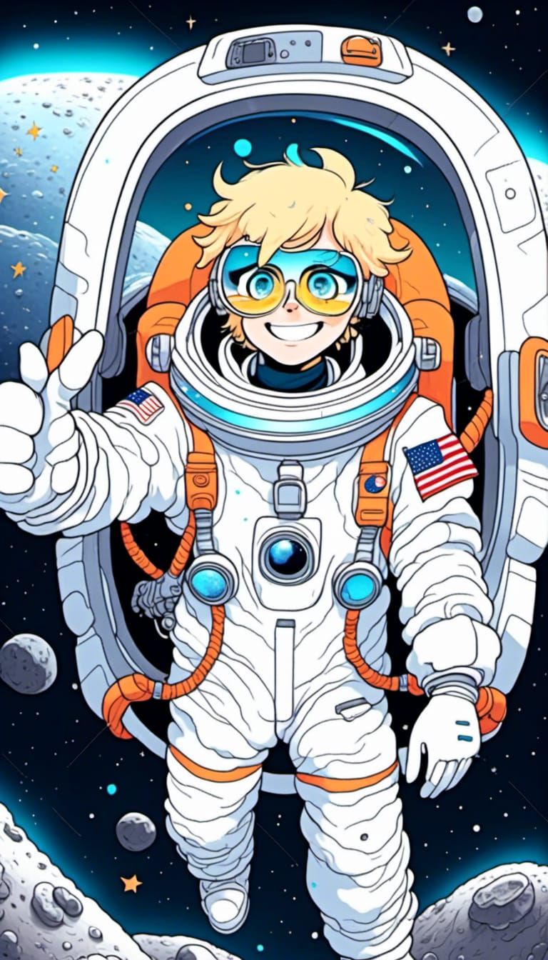 Teenage Astronaut Smiles on the Moon