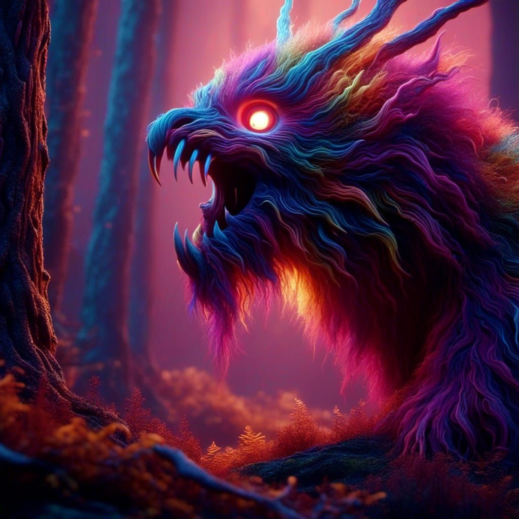Roaring Dragon Head in Mystical Forest Illustration