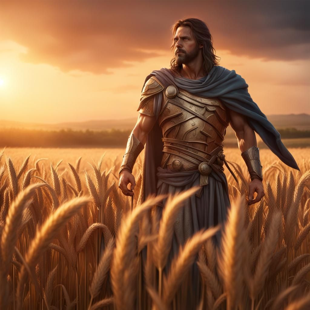 King Jesus as Spartan in Wheat Field