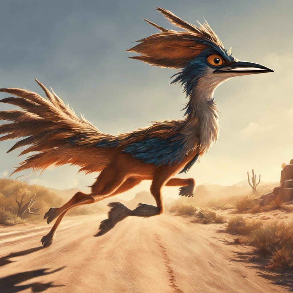 Road Runner and Coyote Chase Scene in Anime Style