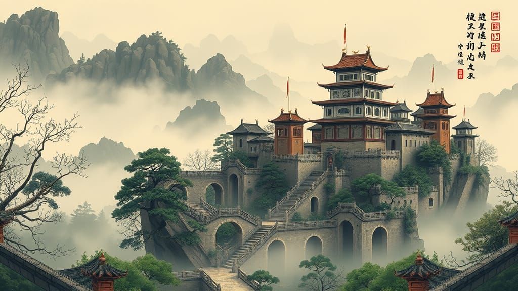 Ancient Xianxia City Ruins in Wudang Mountains Painting