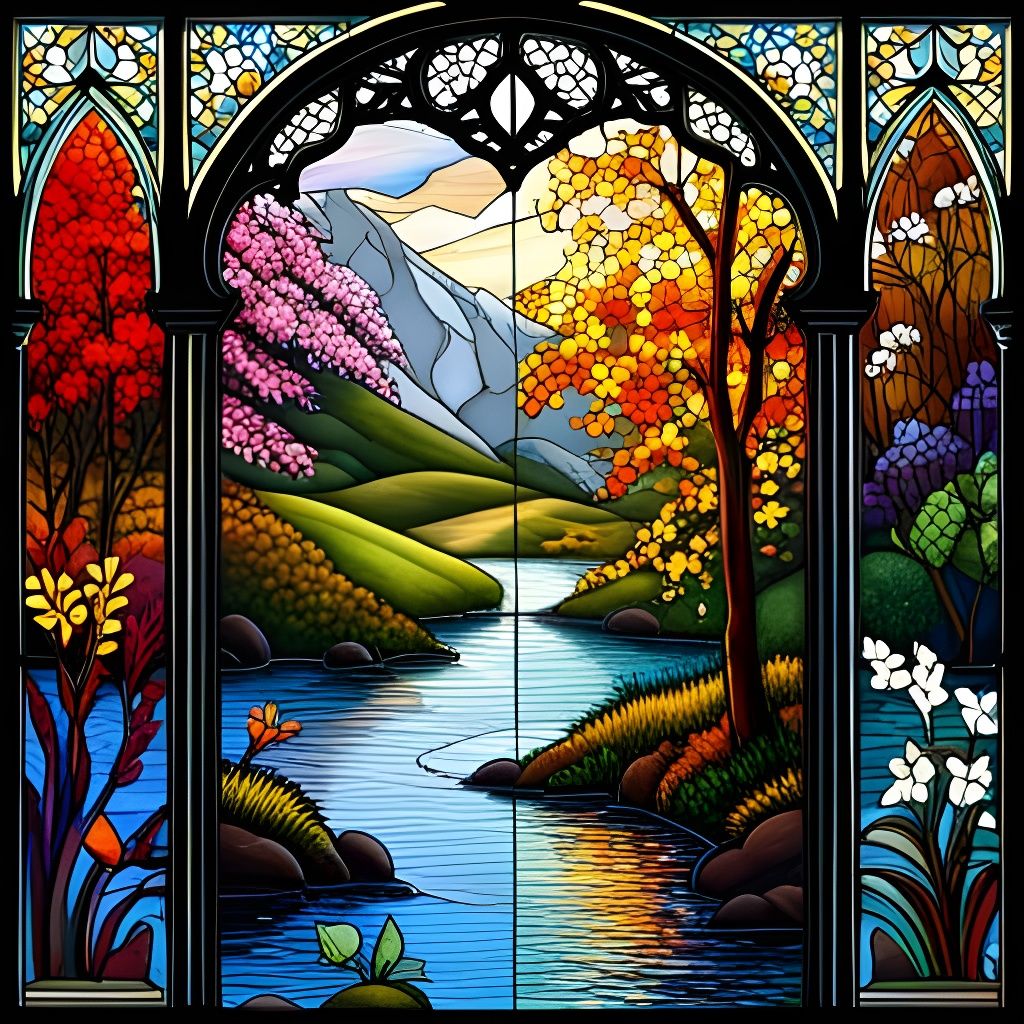 Four Seasons Stained Glass Fantasy Concept Art