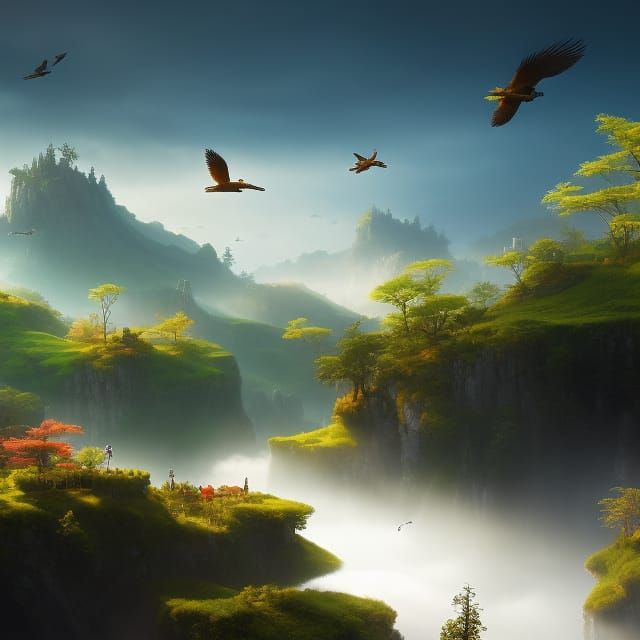 Birds in Nature: A Detailed Digital Painting