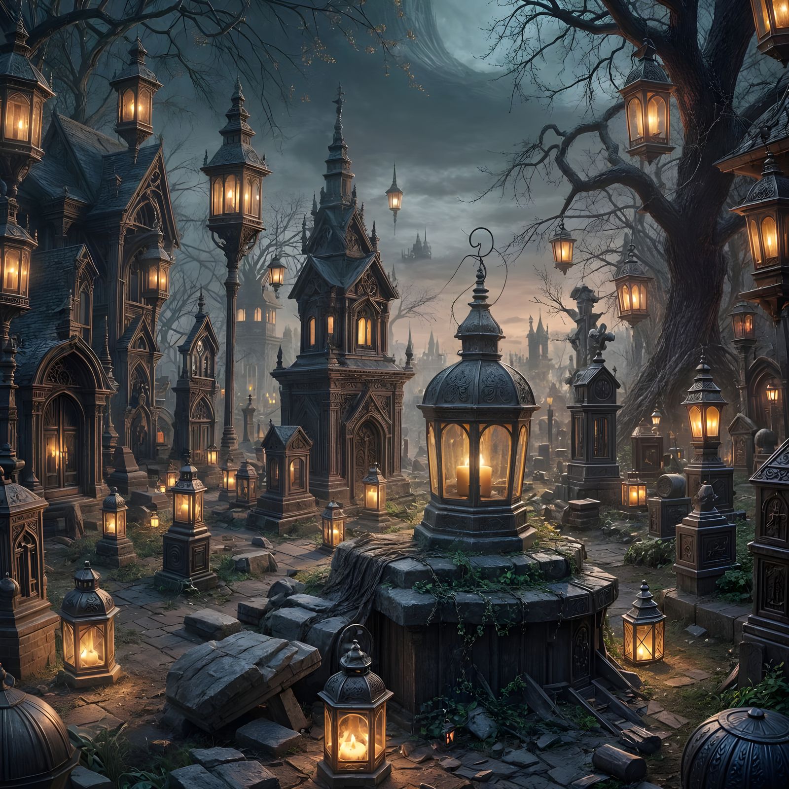 Graveyard Lantern: Detailed Matte Painting