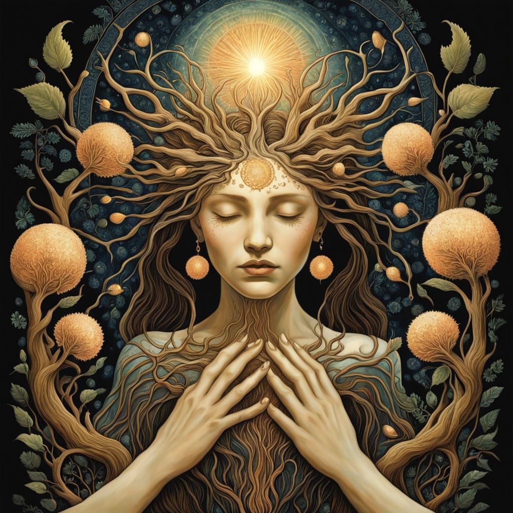 Surreal Goddess of Resilience, Blossoming with Hope and Ligh...