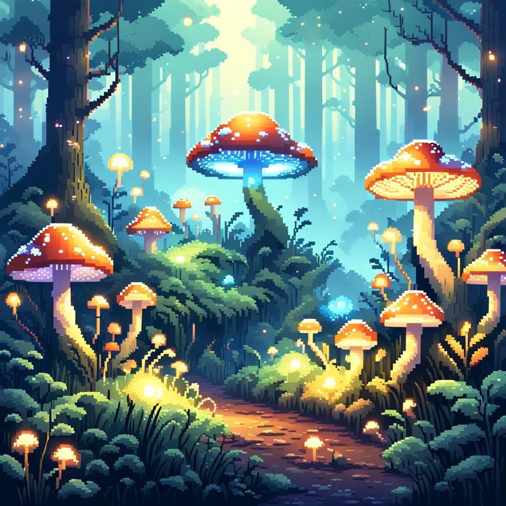 Magical Creature in Misty Forest: 8-Bit Pixel Art