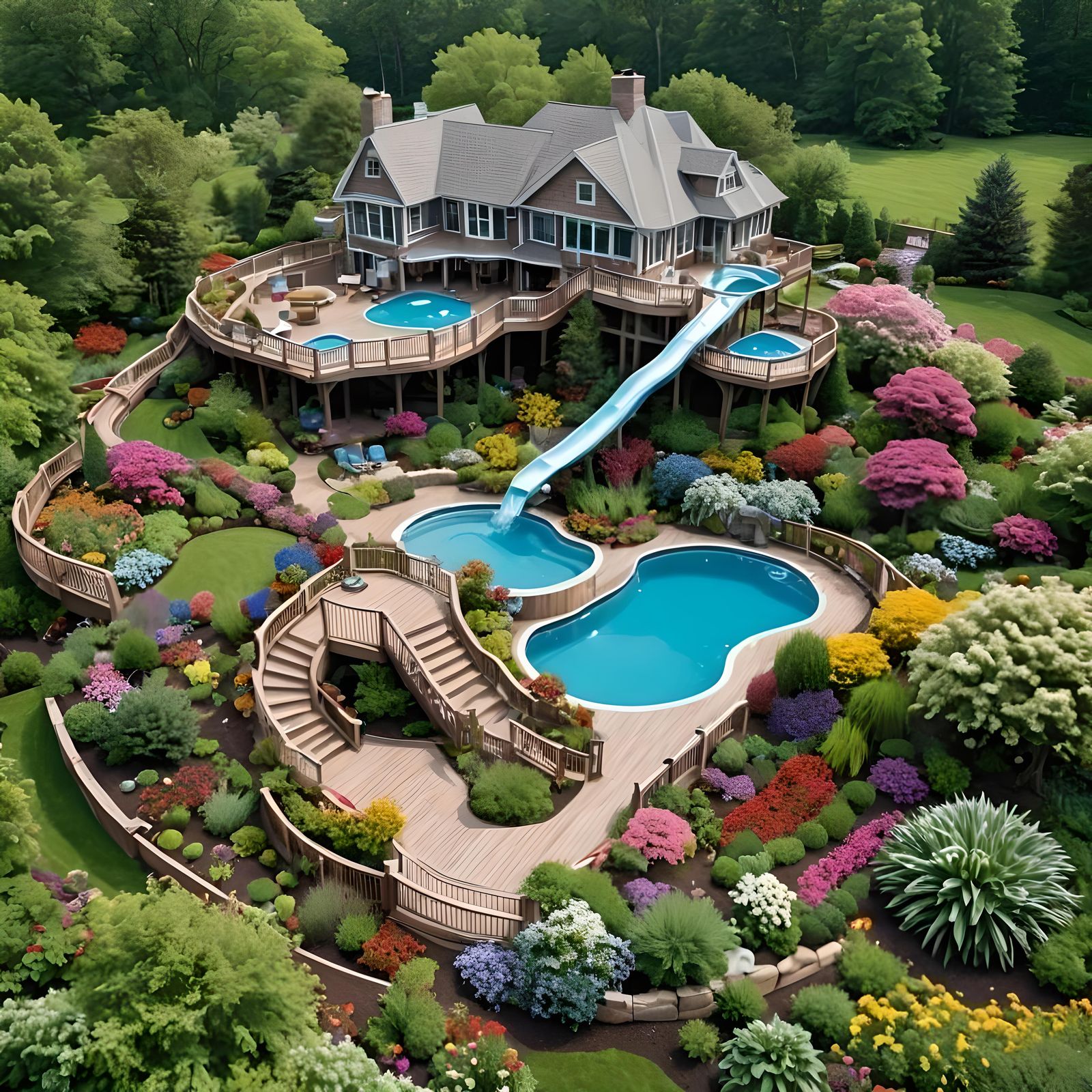 Dream House: Waterslide Deck and Flower Garden Pool
