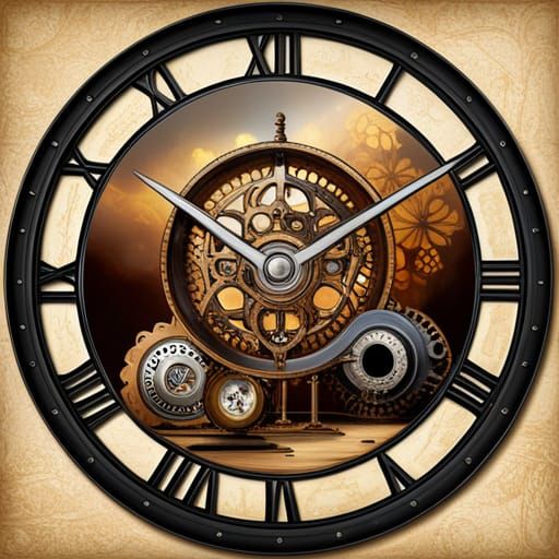 Steampunk Clock in Colorful Street Art Style