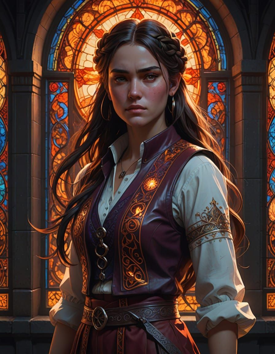 Mystical Slavic Warrior Embodied in Stained Glass Beauty