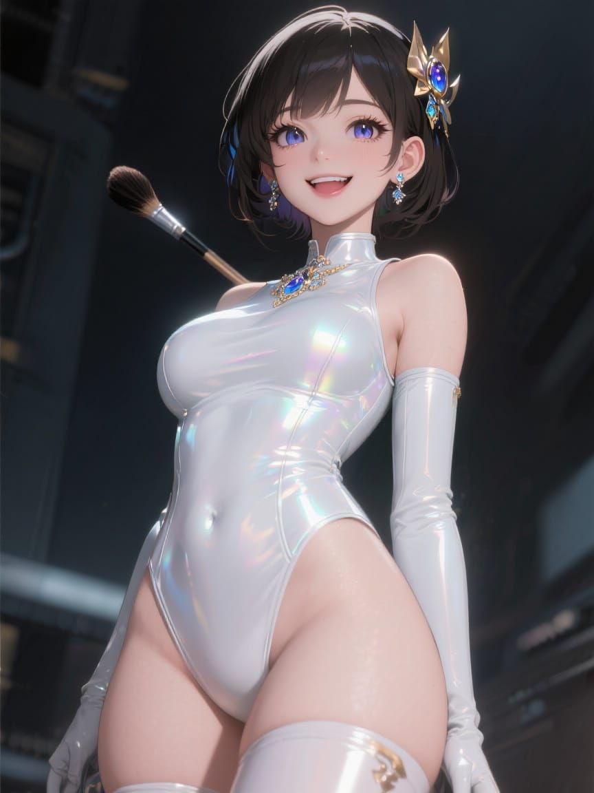 Anime Girl in Shiny Bodysuit: 3D Rendering