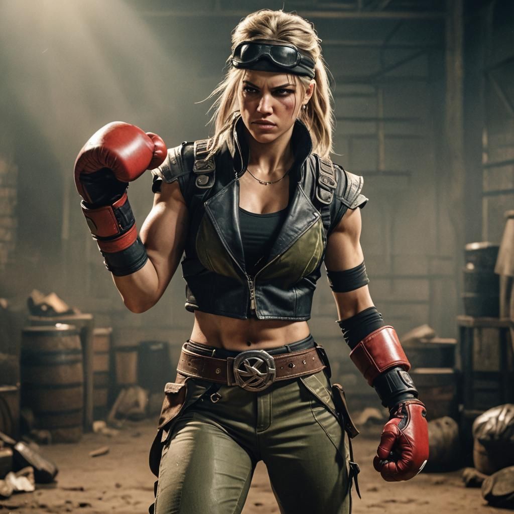 Sonya Blade in Boxing Gloves: Cinematic Film Still