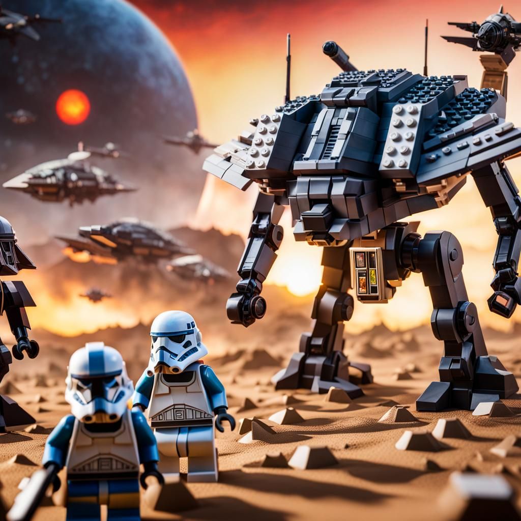 Origami Lego Star Wars Battle in Watercolor Style