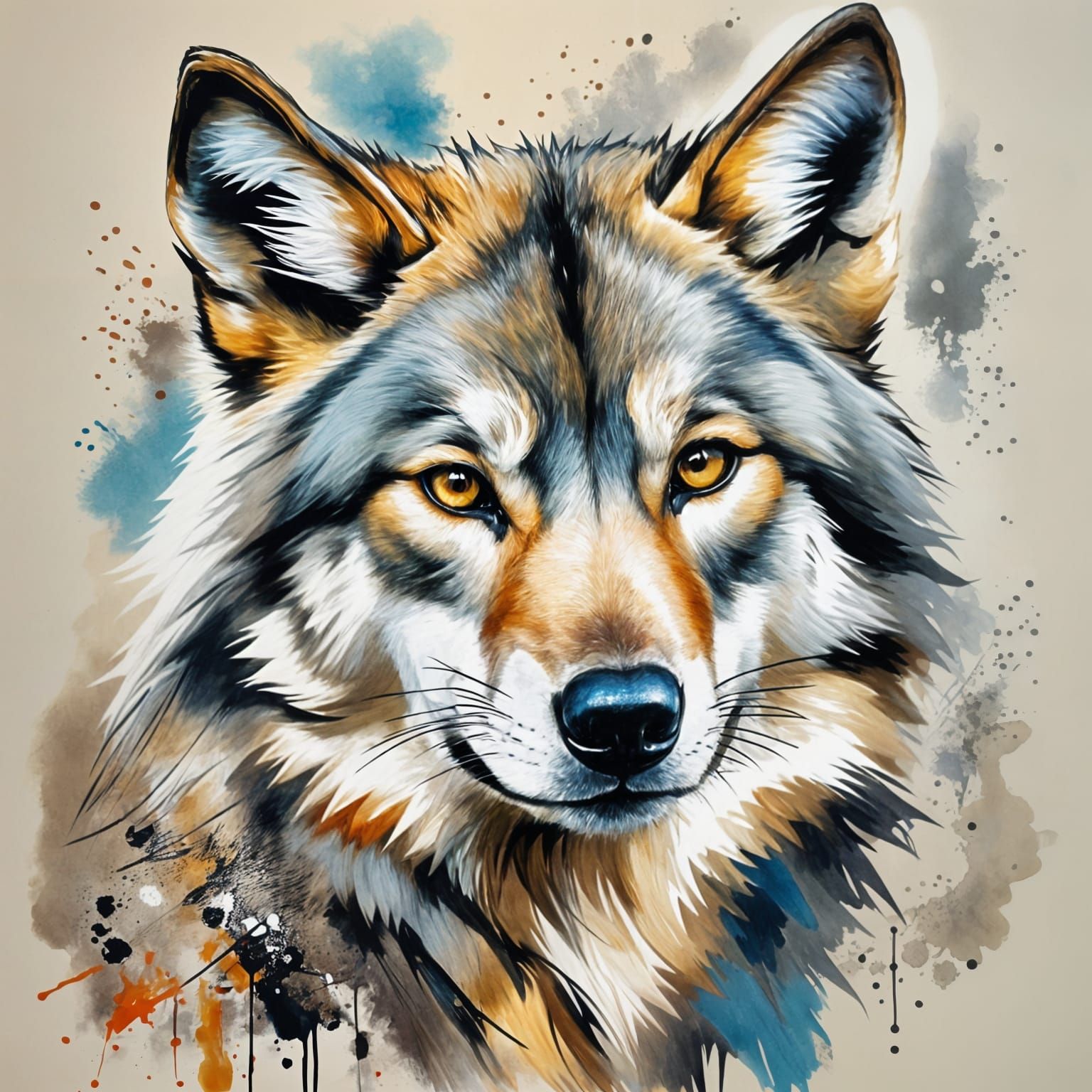 Graphic Painting of a Wolf Portrait