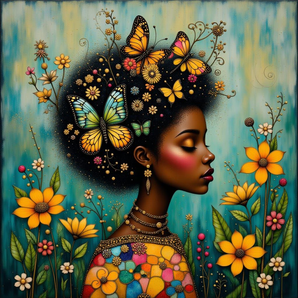 Mother Nature with Butterflies, Afrofuturism Art