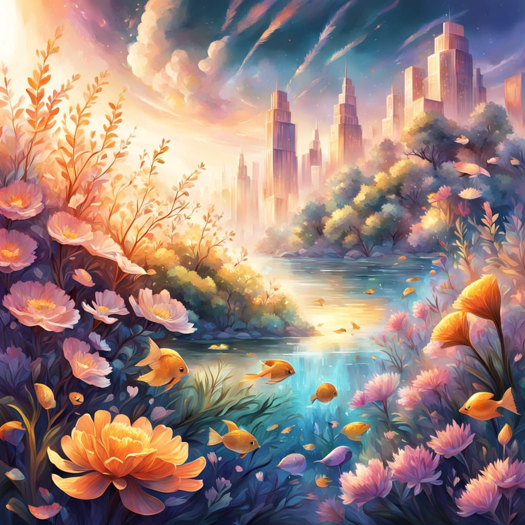 Whimsical Dreamscape: A Harmonious Blend of Nature, City, an...