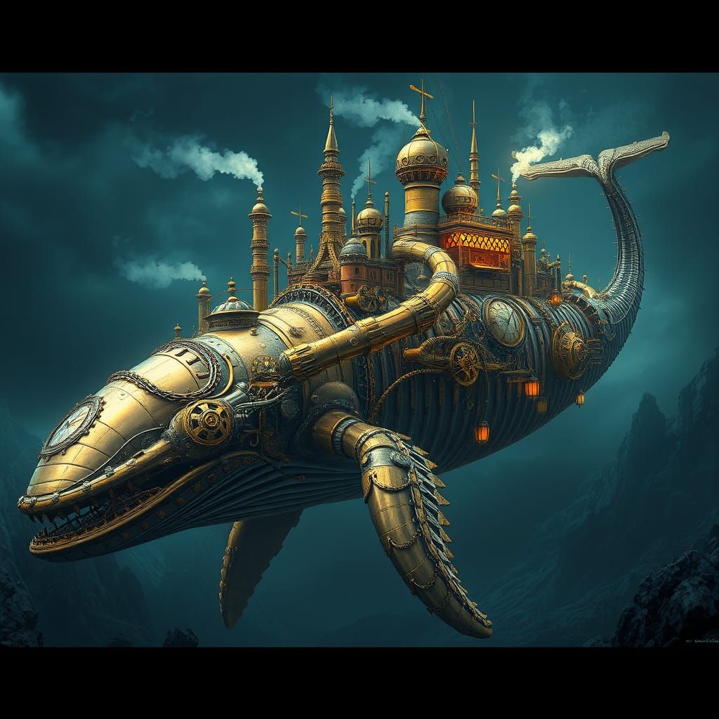 Steampunk Whale City: A Photorealistic Wonder