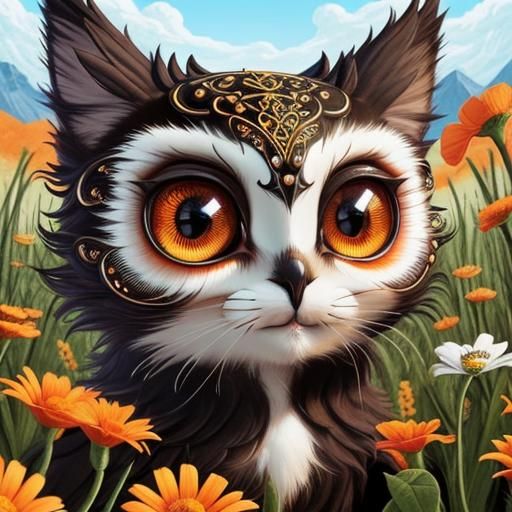 Monster Cat with Tilted Head in Fractal Art