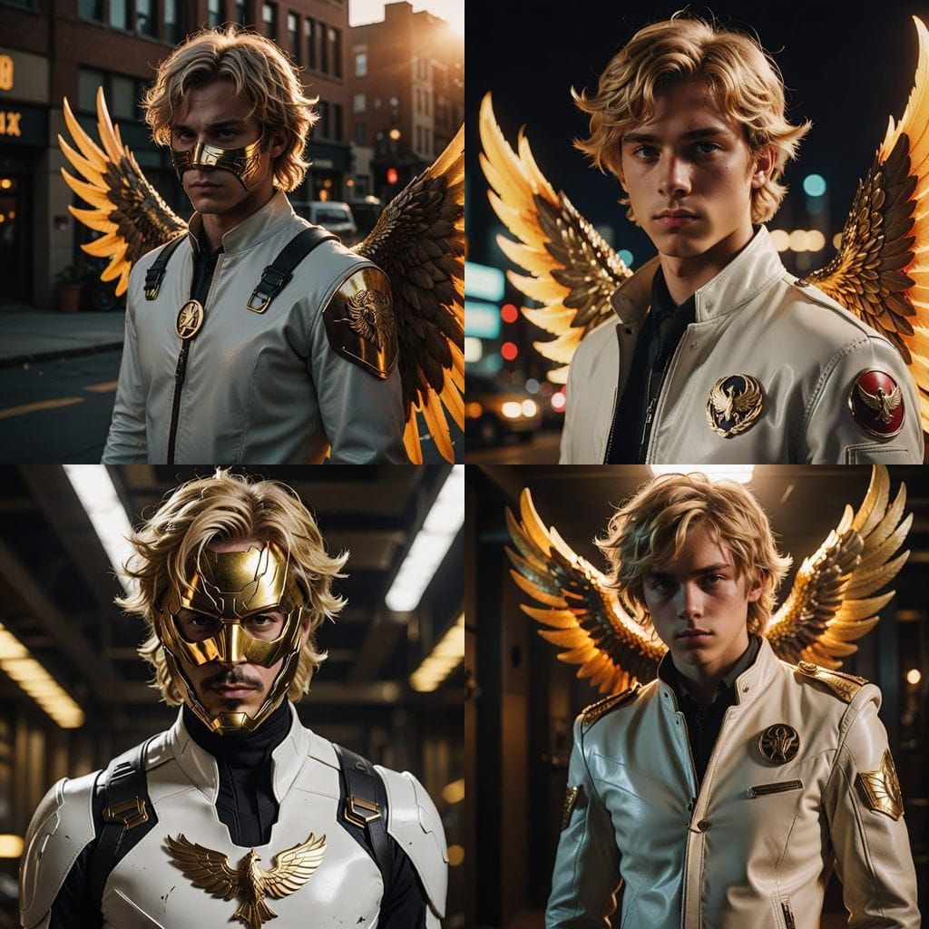 Cyberpunk Superhero in White Leather Suit with Gold Phoenix ...