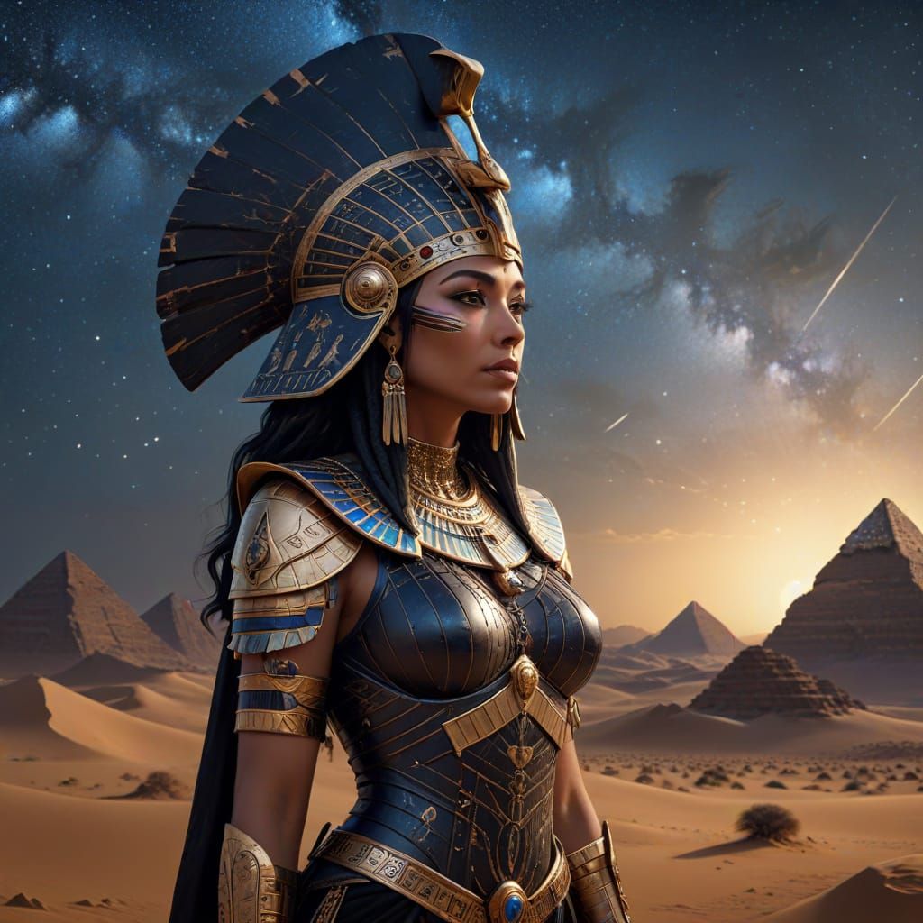Egyptian Pharaoh Queen of Spades in Desert Landscape
