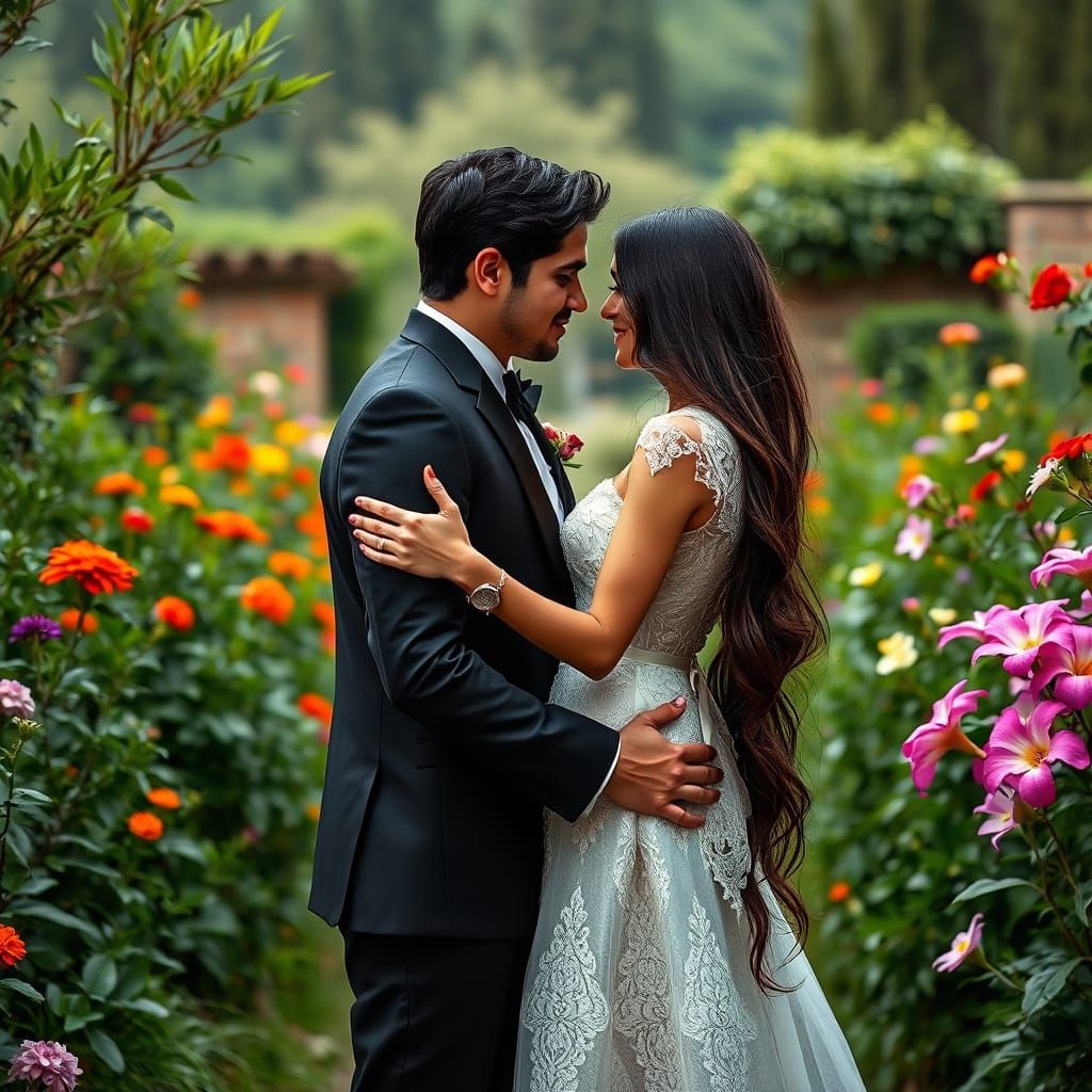Tuscan Garden Romance in Elegant Black and White