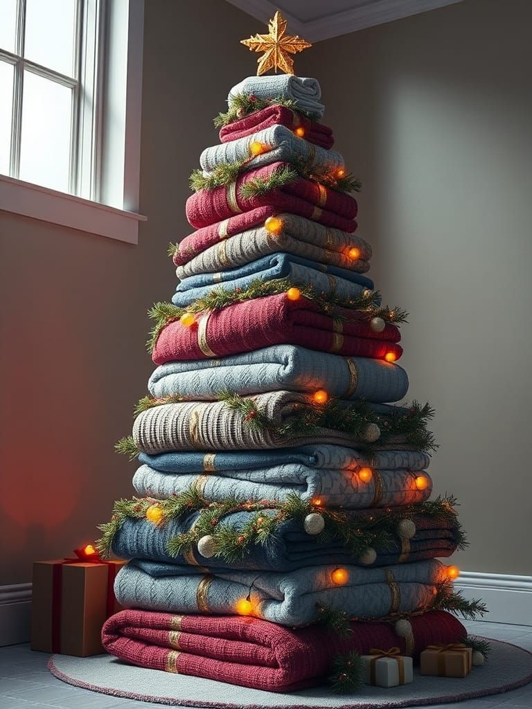 Towel Christmas Tree: Detailed Digital Illustration