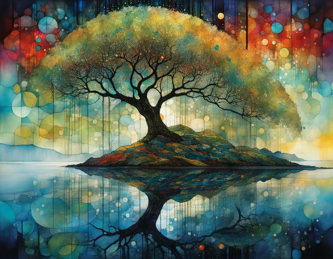 Stained Glass Art Brut with Liquid Ink Details