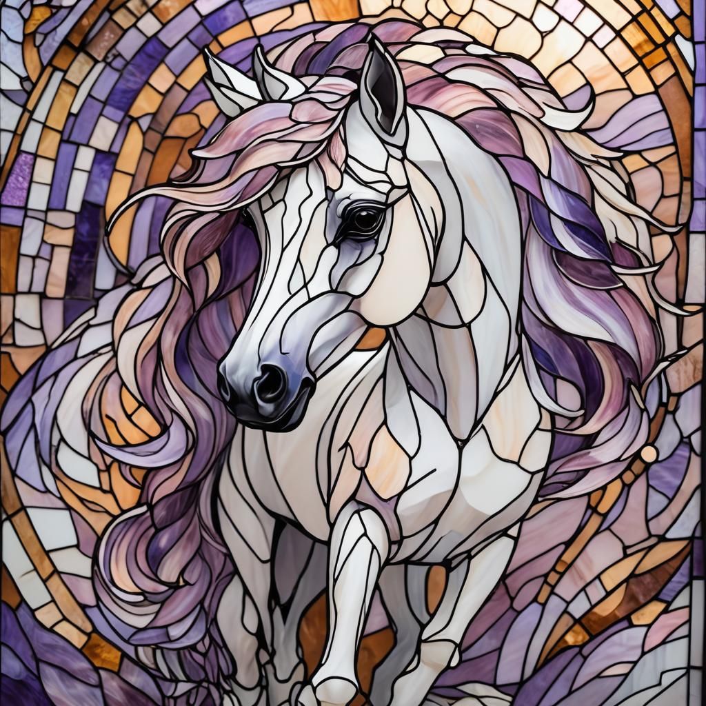 Stained Glass Pony Runs Through Lilac Haze: Fauvist Art
