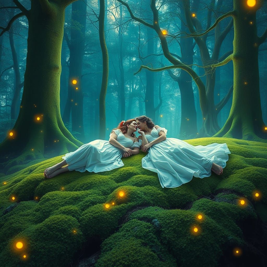 Enchanted Forest Lovers in Whimsical Dreamlike Scene