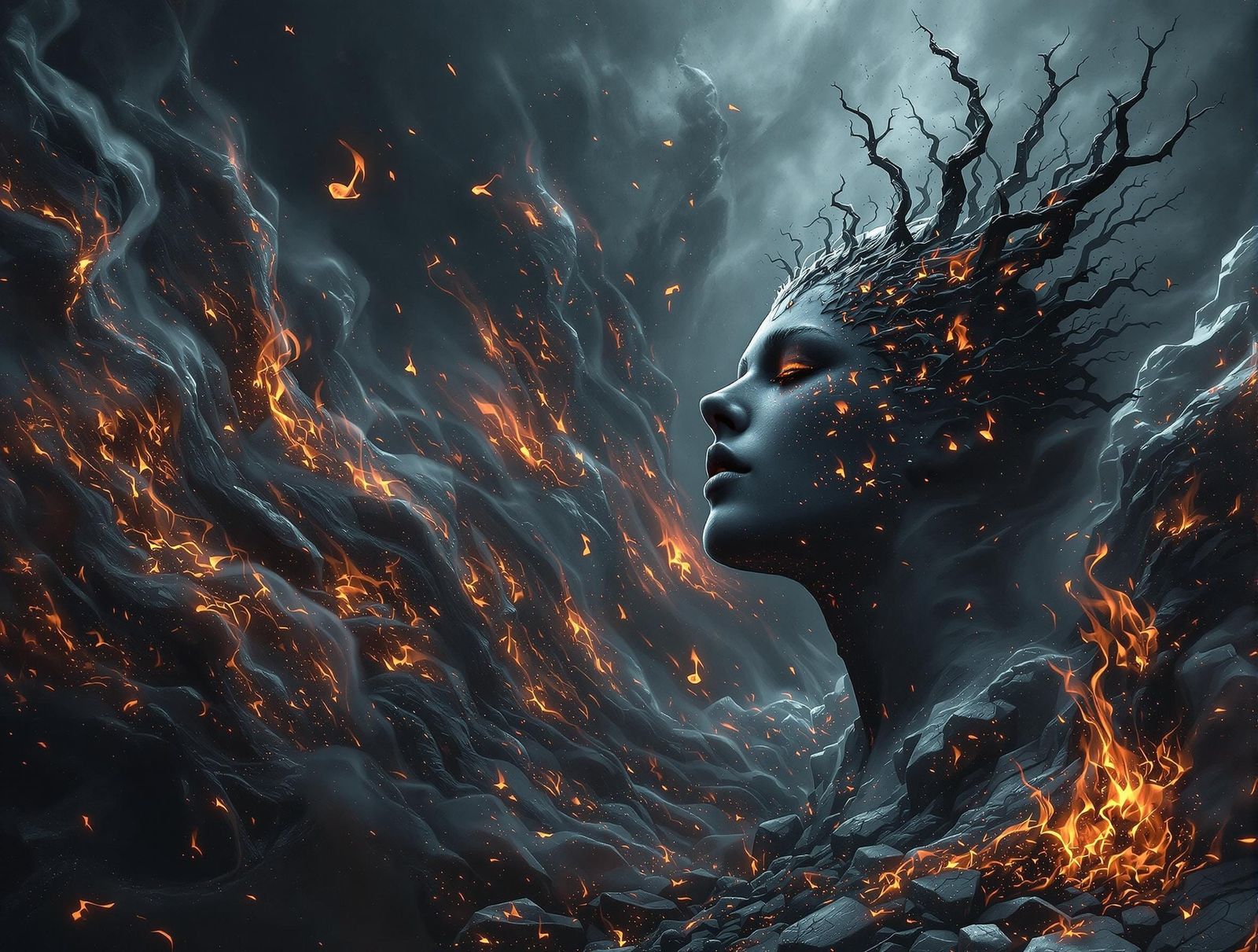 Flaming Fractal Self-Portrait with Dramatic Depth