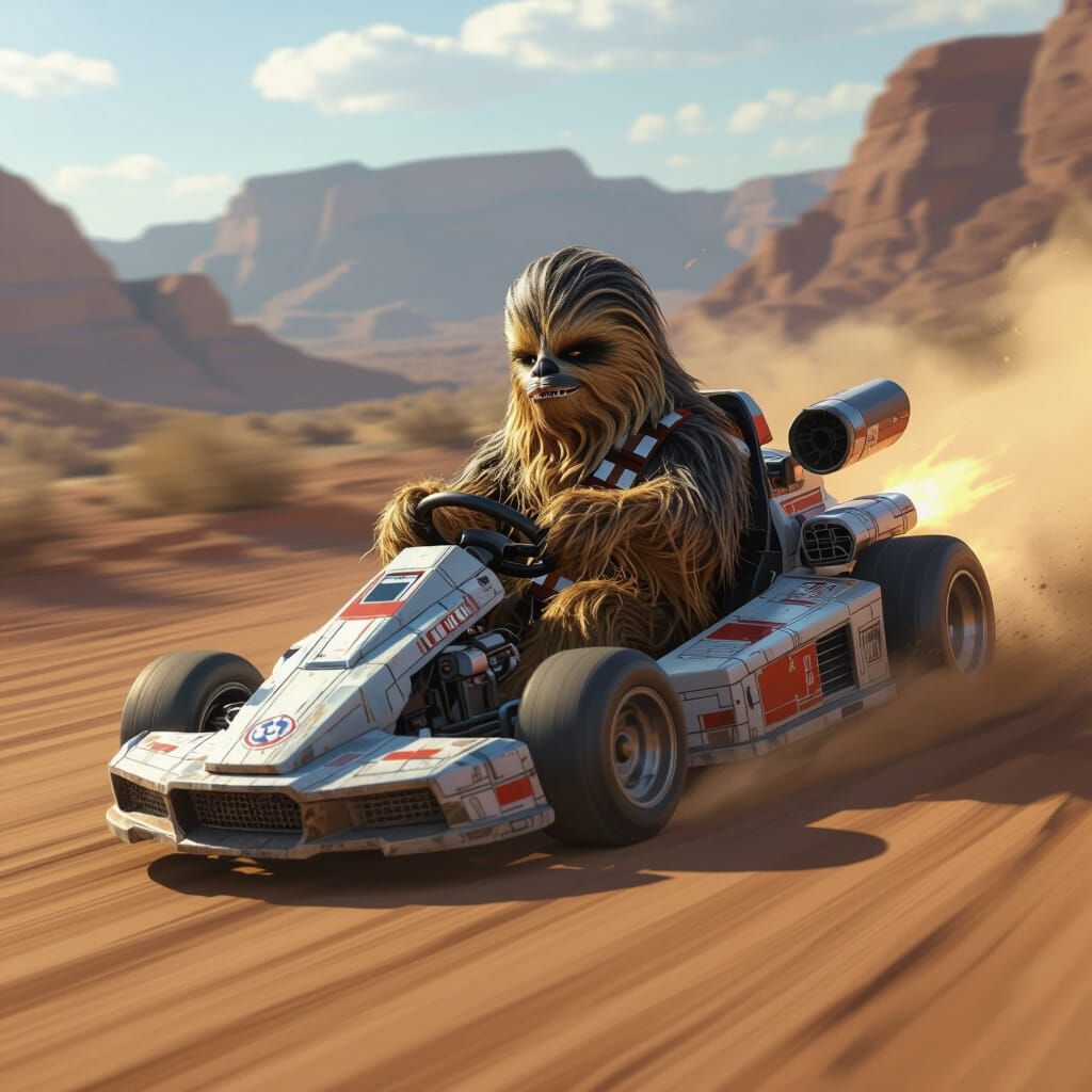 Chewbacca Races Millennium Falcon Go-Kart