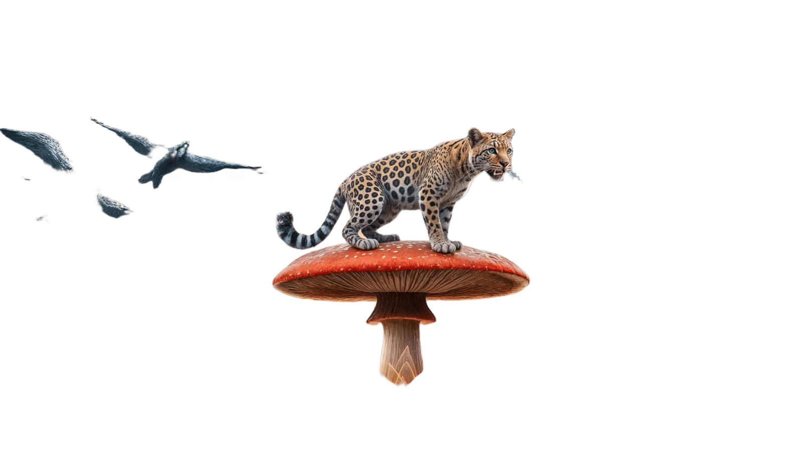 Psychedelic Clouded Leopard on Magic Mushroom Landscape