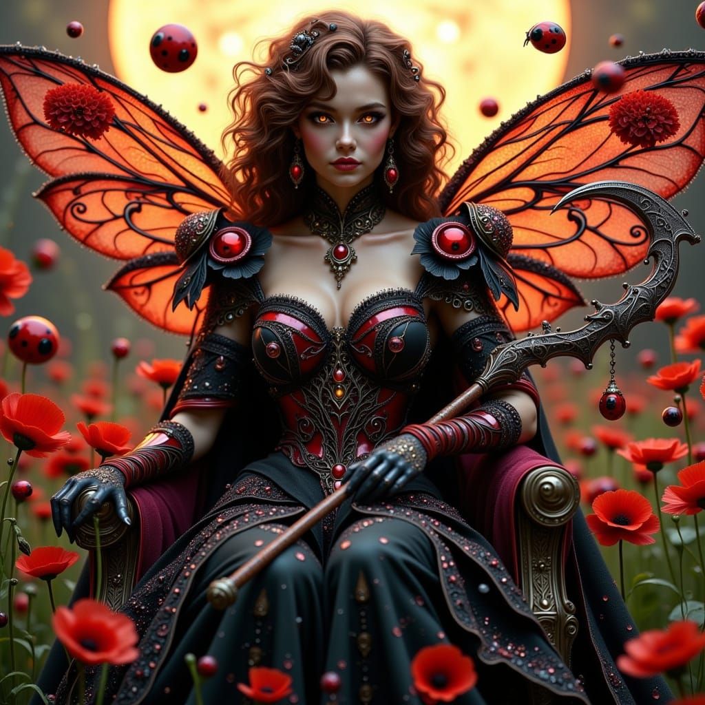 Mystical Ladybug Queen in Dark, Gothic Armor