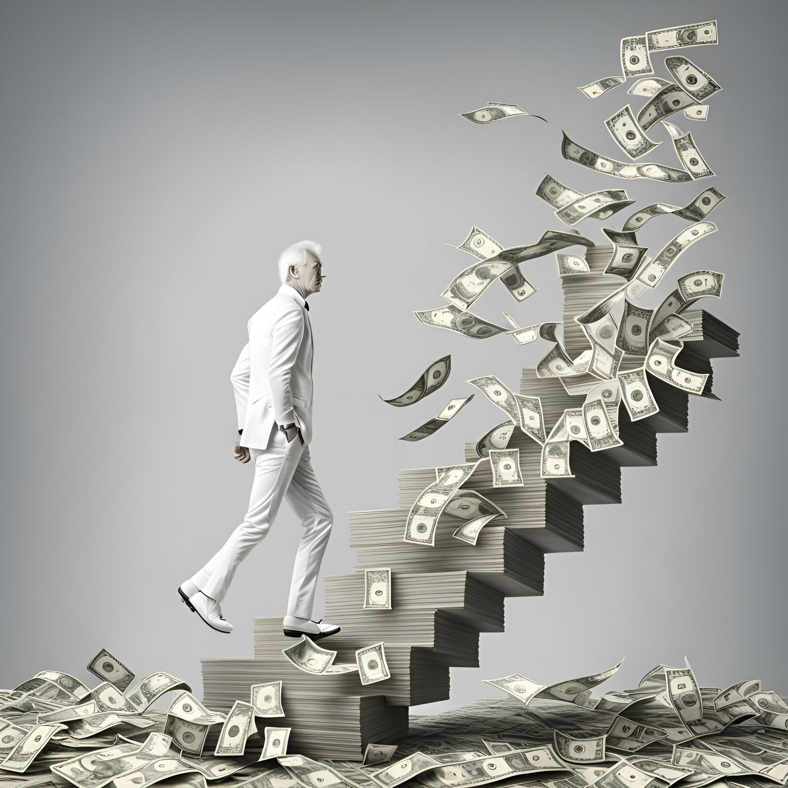 Doodle Man Ascending Steps of Money