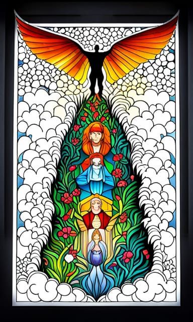 Lady Beast Ascension: Stained Glass Ink Drawing