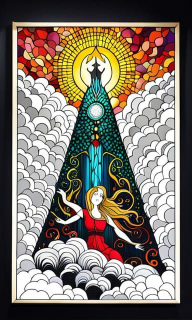 Lady Beast Transformation: Stained Glass Ink Drawing