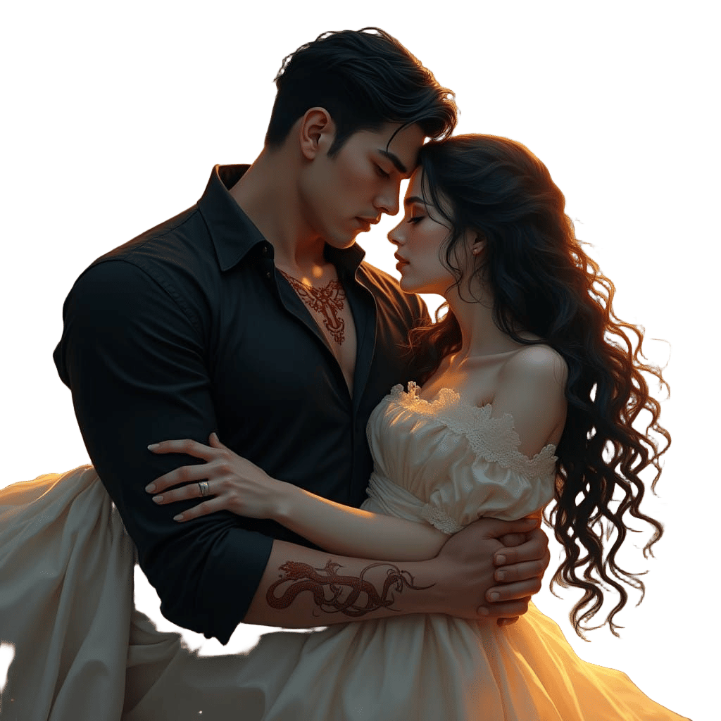 Vampire Embraces Girl in Dreamlike Sunset