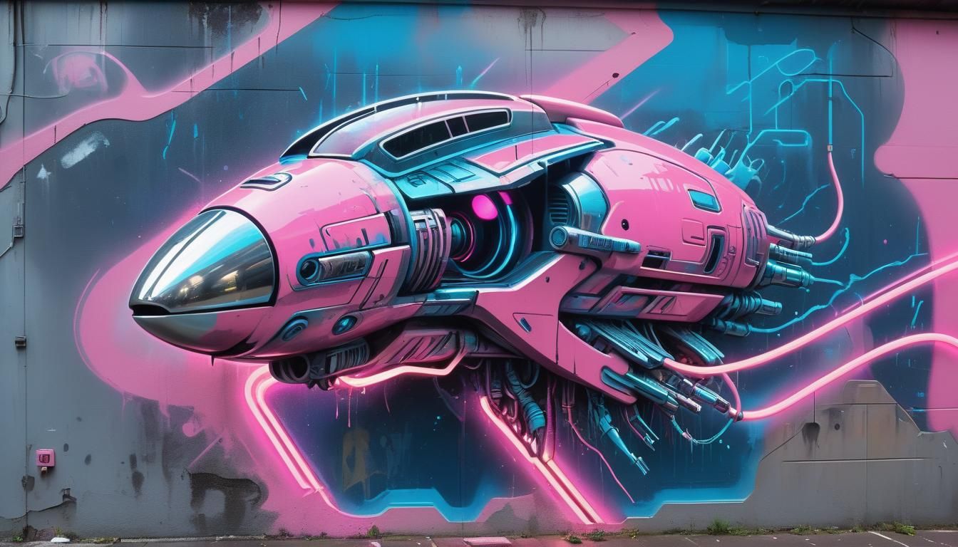 Retro 80s Sci-Fi Street Art in Neon