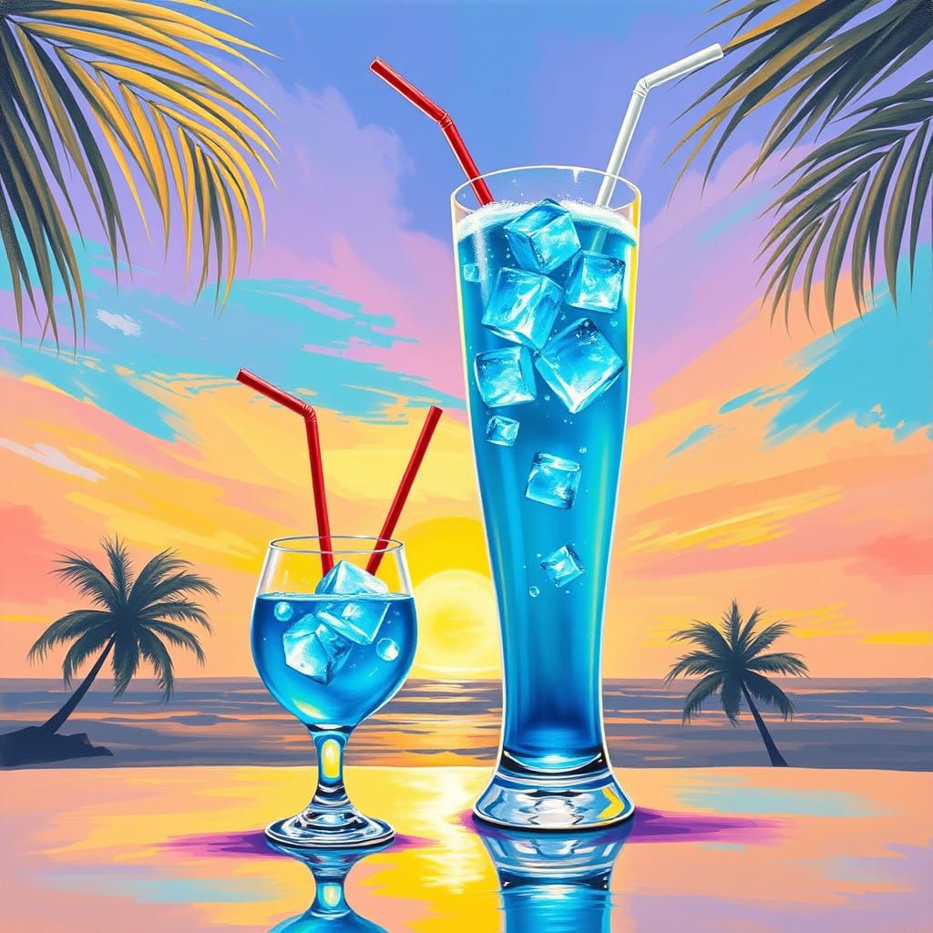 Vibrant Turquoise Cocktails in Dynamic Painting