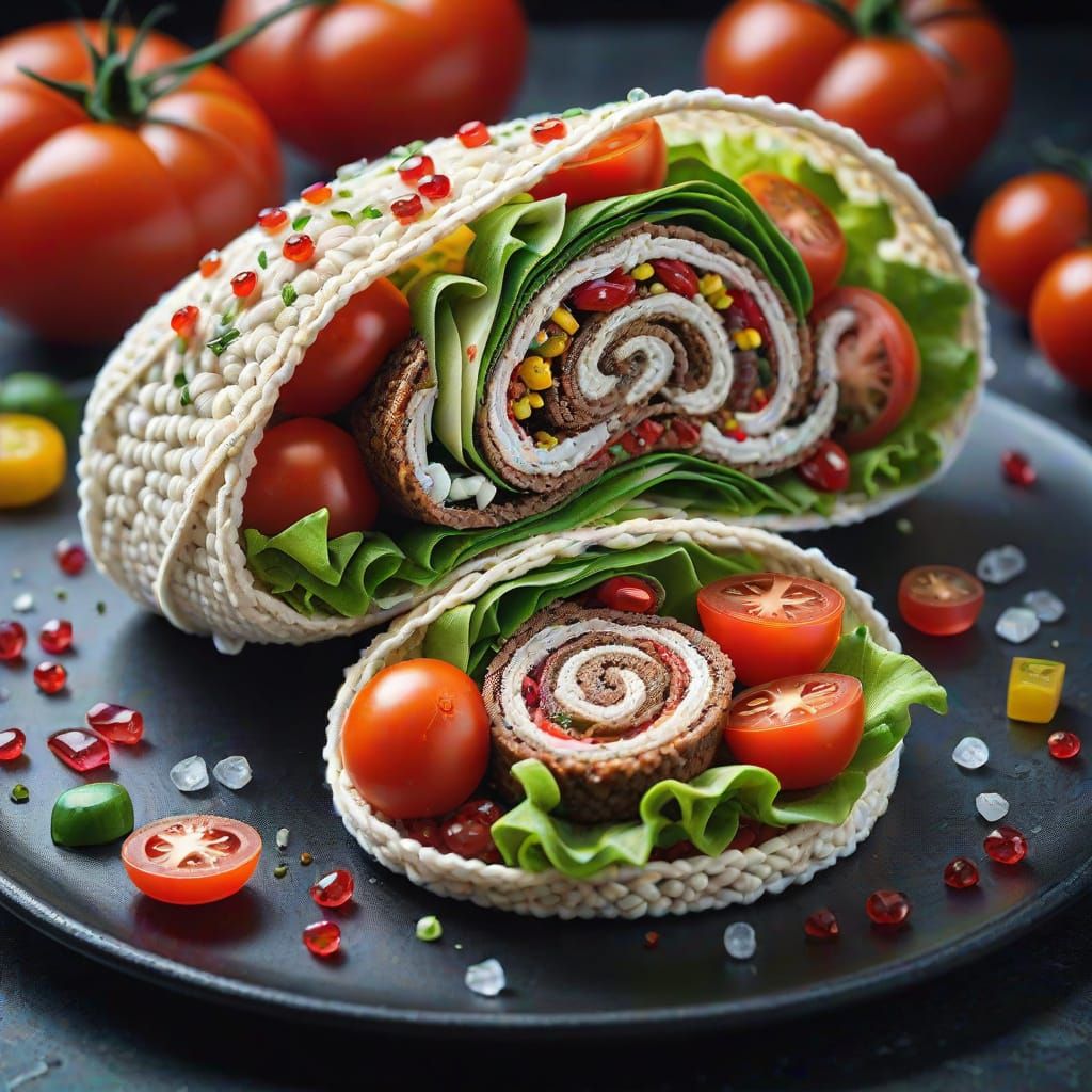 Surreal Gemstone Taco Wrap with Crochet Detail