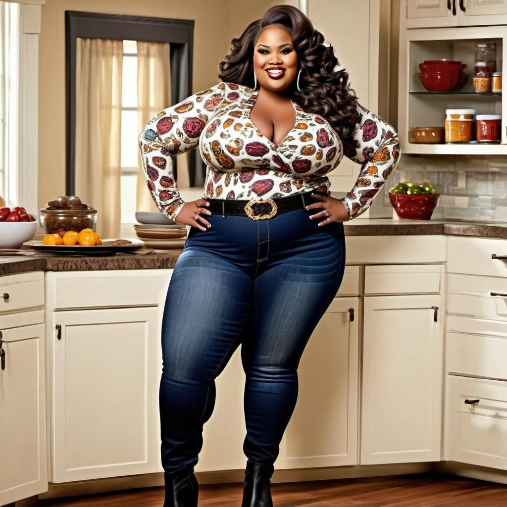 Plus Size Woman in Elaborate Kitchen