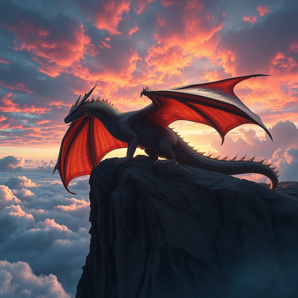 Majestic Dragon on Windswept Cliff