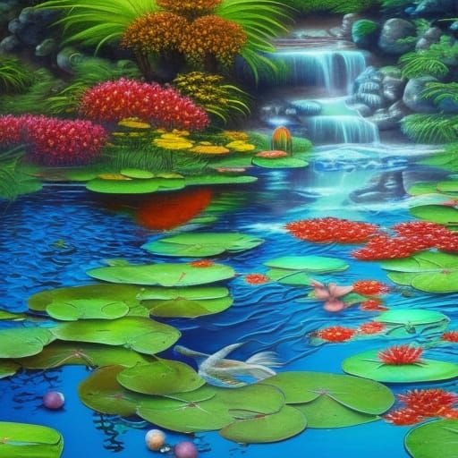 Koi Fish Pond: Detailed Matte Painting in 8k